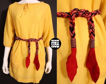 Unique Vintage 70s 80s Red Suede Braided Twist Tie Belt