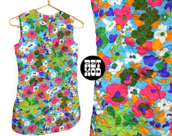 FANTÁSTICO Vintage 60s 70s Colorido 3D Flower Power Túnica Top