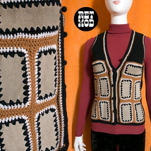 Boho Vintage 70s Black Tan Brown Suede Patchwork Vest image 1