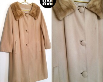 Perfect Vintage Beige Brown Wool Fur Collar 60s Winter Coat