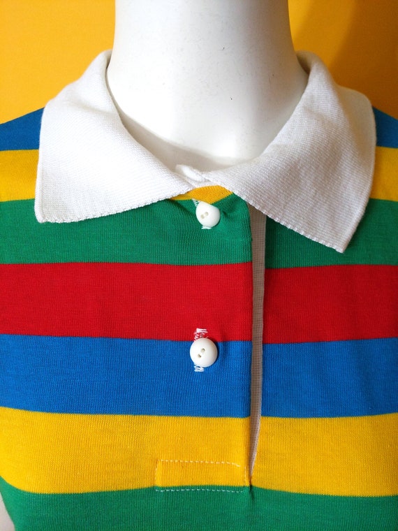 Bright Vintage 70s Colorful Stripe Polo Shirt by … - image 5