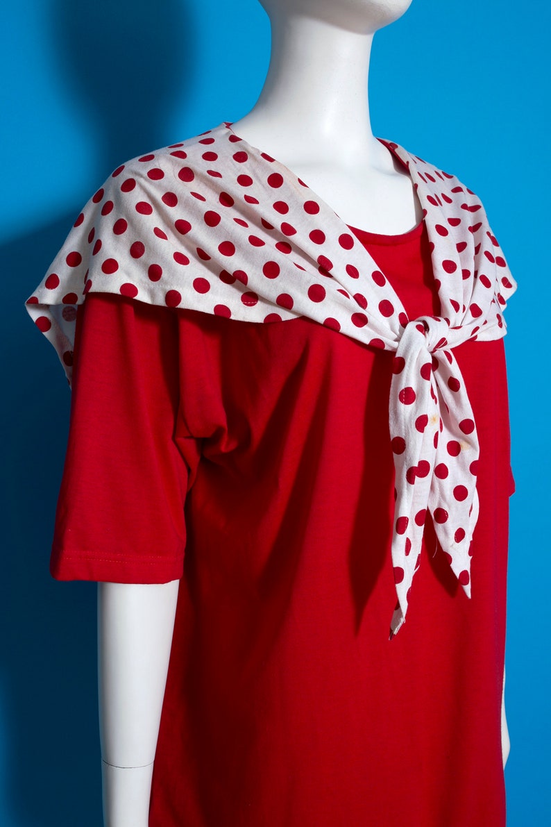 Cute Vintage 80s 90s Red & White Polka Dot Sailor Collar Oversized T-Shirt image 5