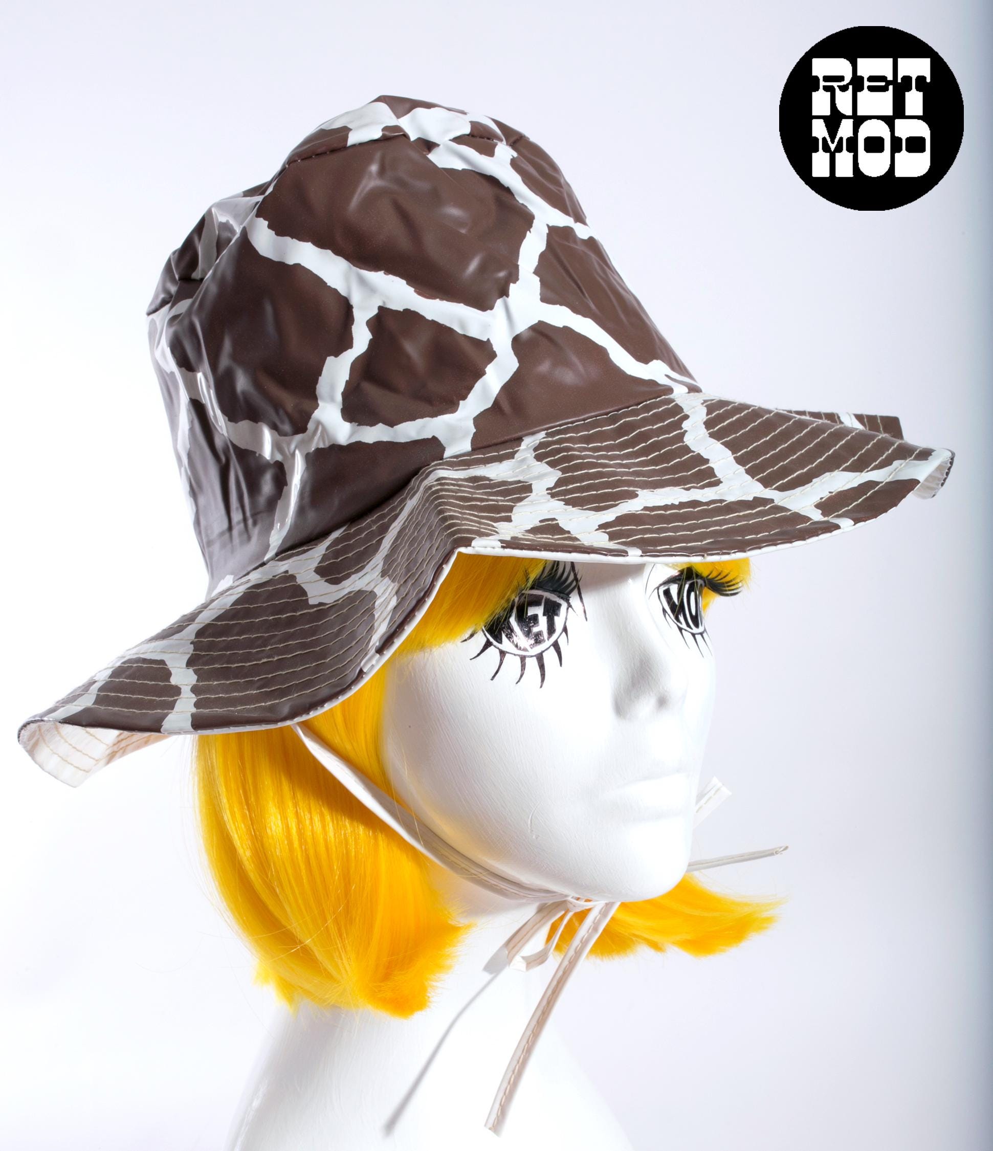 Deadstock Mod Vintage 60s 70s Brown White Giraffe Animal Print