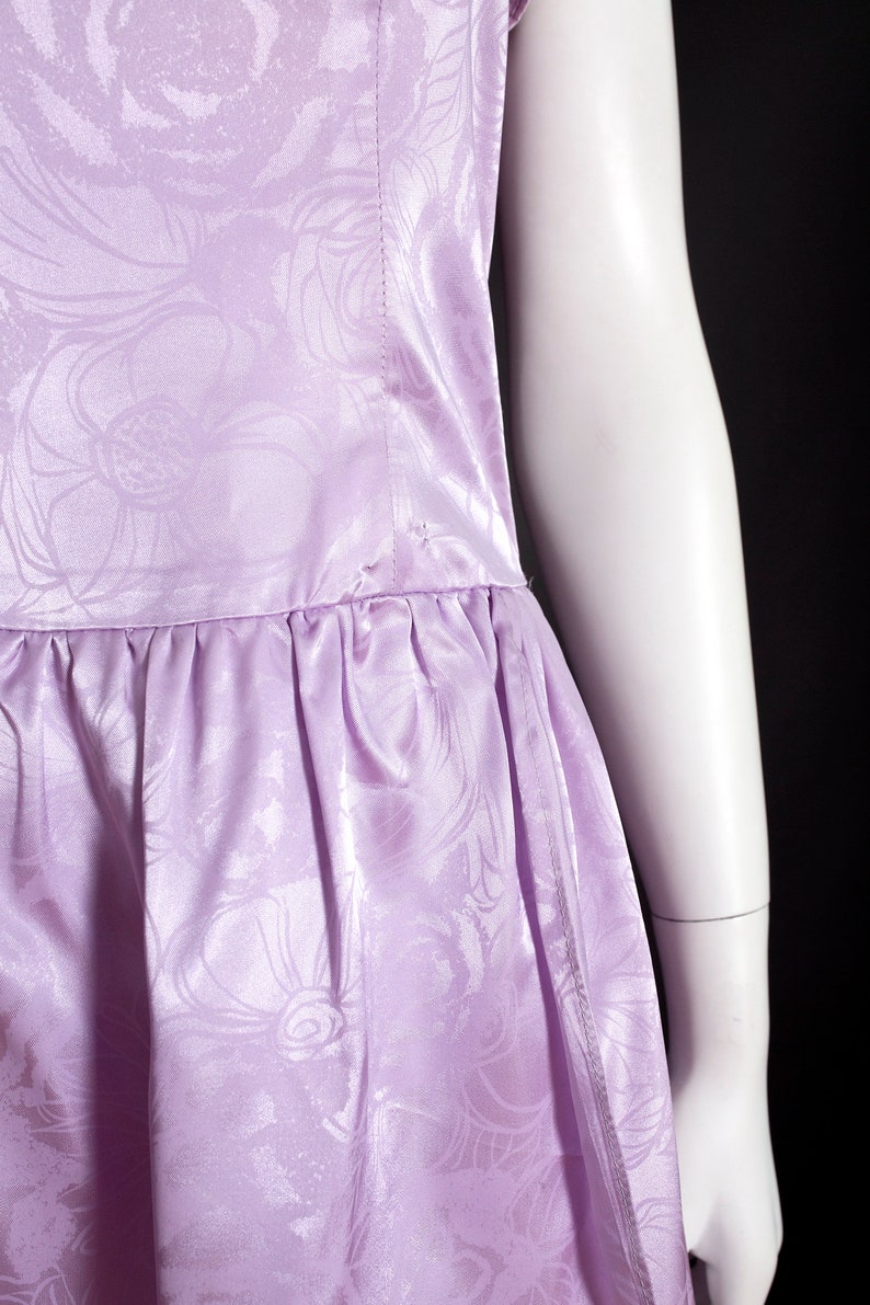 Lovely Vintage 90s Light Purple Shiny Floral Strapless Party Dress image 4