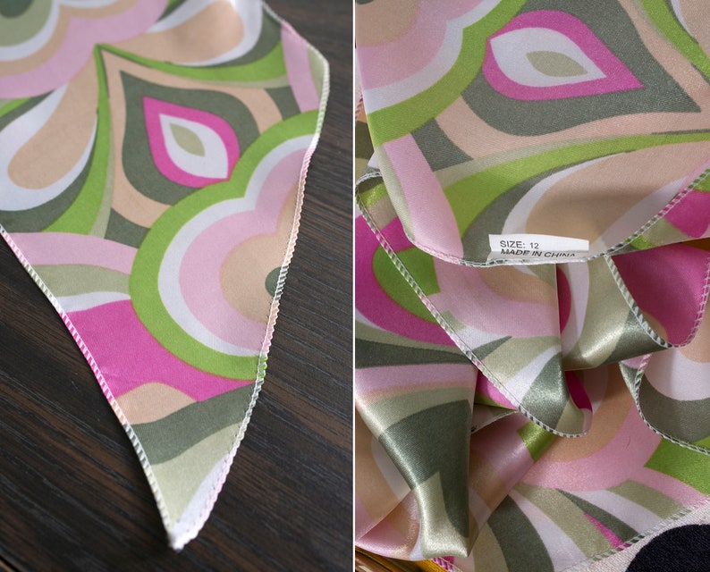 Shiny Satin Pastel Pink Green Hearts Retro Style Long Scarf image 9