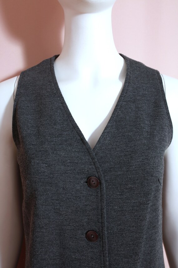 Mod Vintage 60s 70s Gray Heather Long Vest Top - image 3