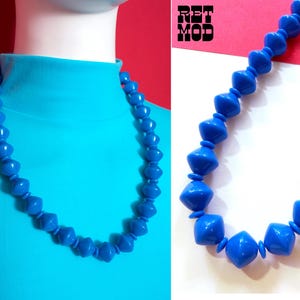 Chunky Vintage 60s 70s 80s Bright Blue Beaded Necklace