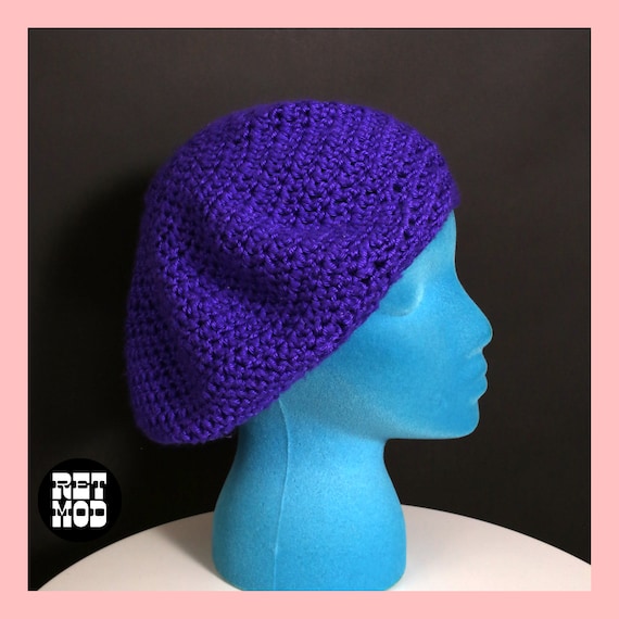 Lovely Vintage 70s 80s Purple Crochet Beret Tam H… - image 2