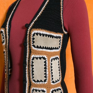 Boho Vintage 70s Black Tan Brown Suede Patchwork Vest image 10