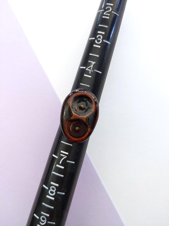 Unique 70s Brown Two Dots Ceramic Adjustable Ring - image 11