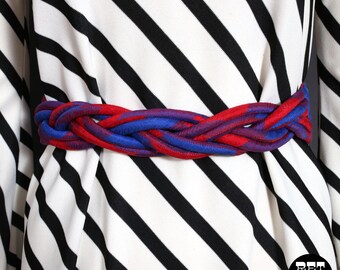 Unique Vintage Red & Blue Plaid Silk Braid Belt