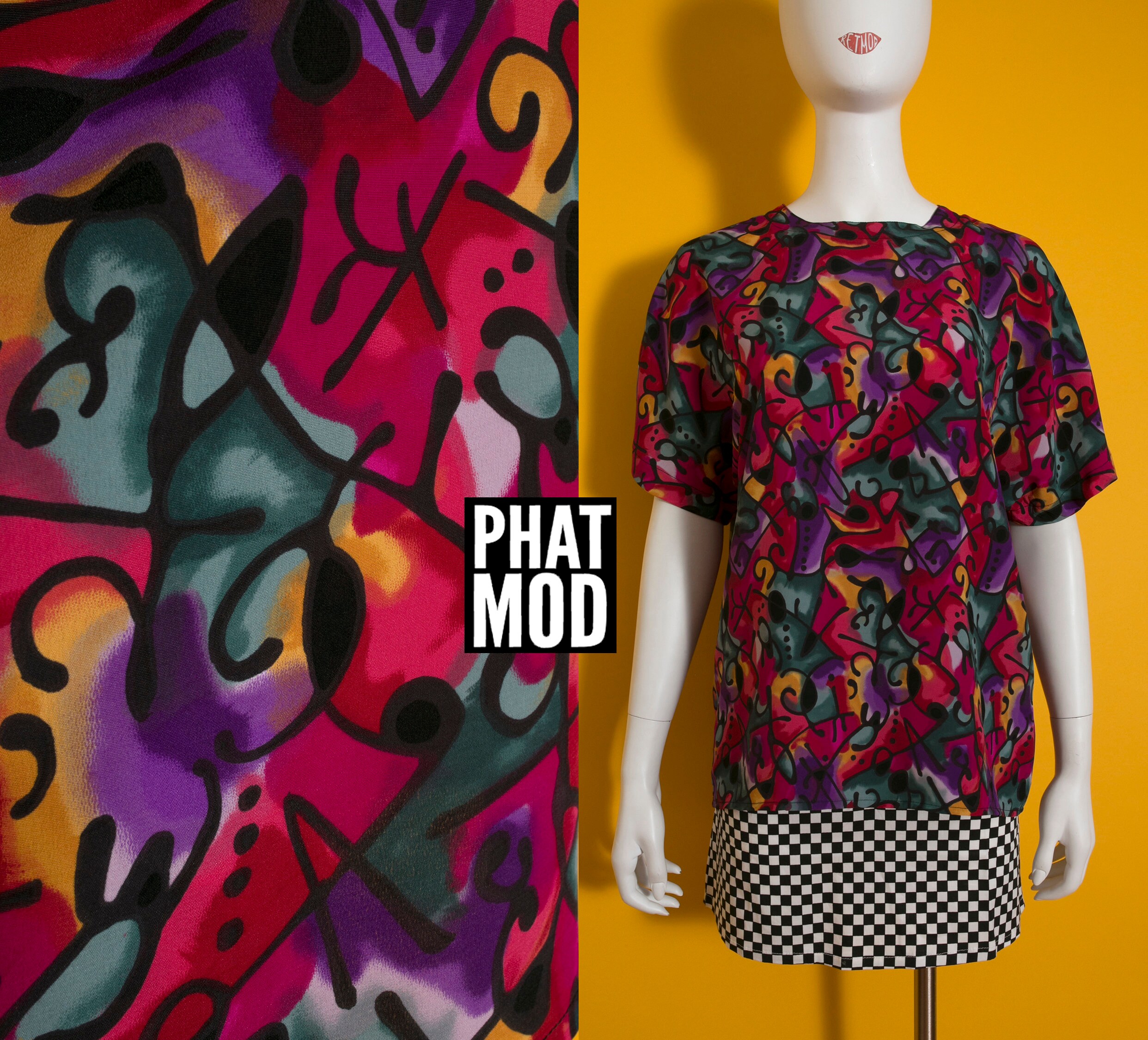 Bold Graphic Vintage 90s Magenta Purple Green Yellow
