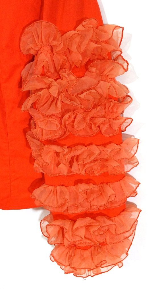 INSANE Vintage 60s 70s Bright Orange Cotton Shirt… - image 3