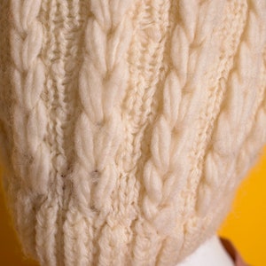 Cute Vintage 50s 60s Cream Cable Knit Wool Winter Hat with Pompom image 7