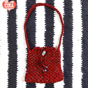 Unique Vintage 70s Red Black Macrame Boho Handbag image 2
