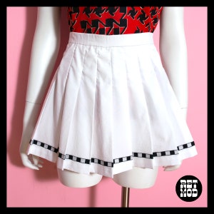 Fun & Flirty Vintage 80s 90s White Tennis Skirt with Black and White Checker Trim