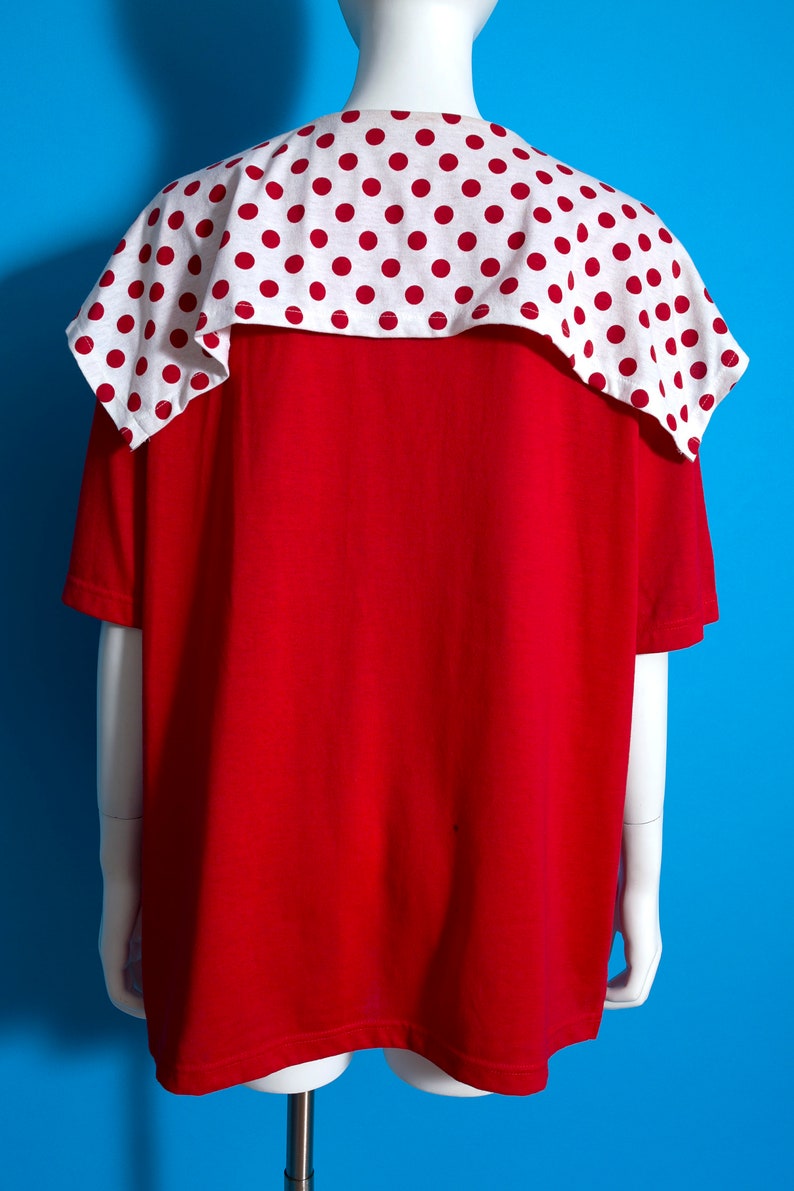 Cute Vintage 80s 90s Red & White Polka Dot Sailor Collar Oversized T-Shirt image 7