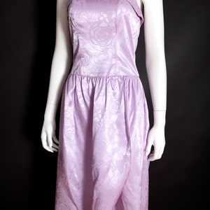 Lovely Vintage 90s Light Purple Shiny Floral Strapless Party Dress image 2