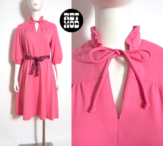 Sweet Vintage 70s 80s Pink Day Dress with Keyhole - image 1