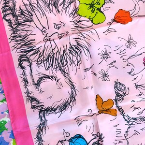 RARE Bright & Happy Lions Butterflies Vintage 60s 70s Pink Floral Square Scarf image 4