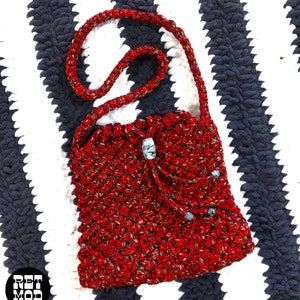 Unique Vintage 70s Red Black Macrame Boho Handbag image 3