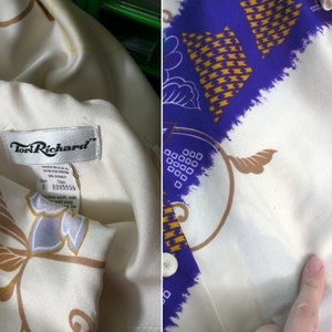 Lovely Tori Richard Vintage 60s 70s Cream-Colored, Purple, Blue Floral Maxi Dress image 10