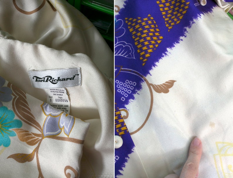 Lovely Tori Richard Vintage 60s 70s Cream-Colored, Purple, Blue Floral Maxi Dress image 10