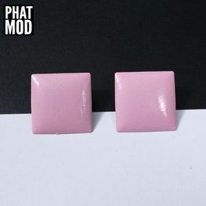 DEADSTOCK Vintage 80s 90s Pastel Pink Lavender Square Metal Earrings with Triangle Pattern image 7