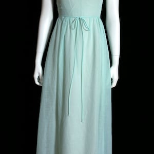 Lovely Vintage 70s Light Minty Green Cotton Maxi Dress with Pretty White Trim image 4