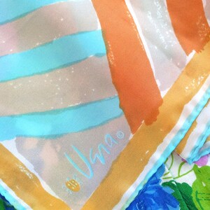 Fabulous Vera Neumann Vintage 60s 70s Pastel Orange Yellow Turquoise Abstract Lines Square Scarf image 2