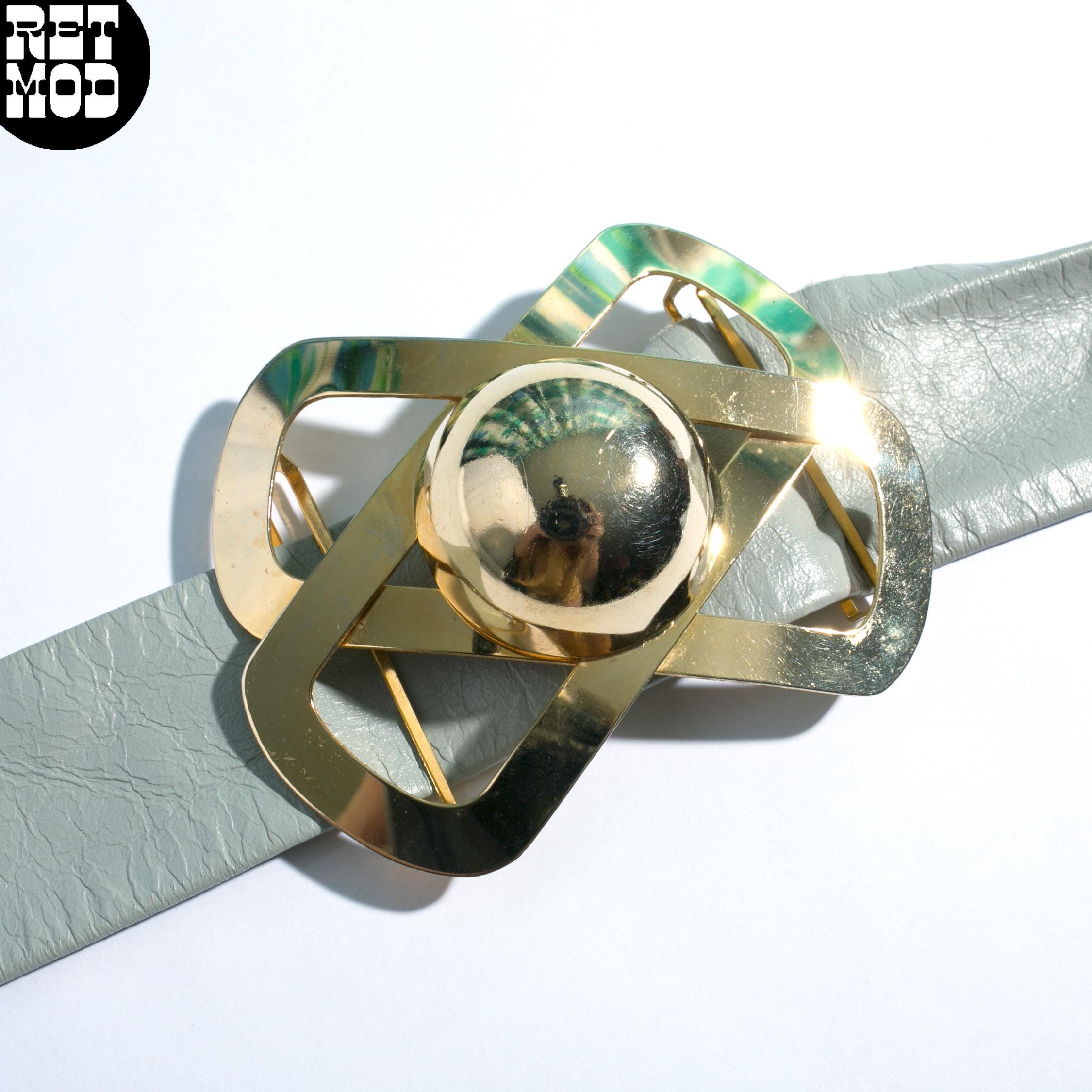 Vintage Silver Metal Stretch Belt 60’s Atomic MCM Vintage 70s Metal Belt With Inlay Shell Buckle Mother of  main image 4