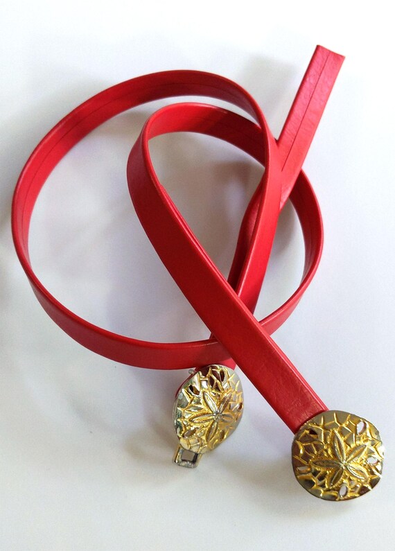 Vintage Adjustable Belt With Sand Dollar Buckle Fun Sand Dollar Seashell Buckle Vintage 70s Red Adjustable  main image 4