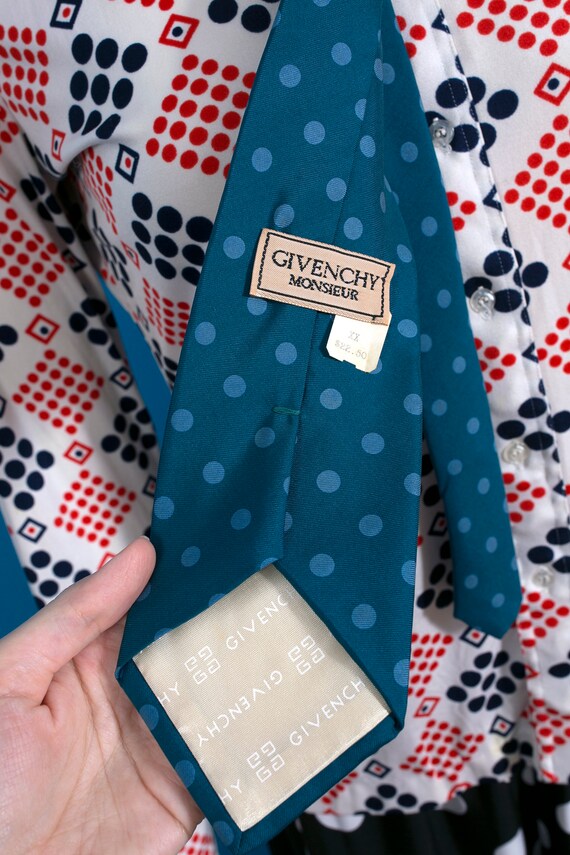 Givenchy Vintage 70s 80s Dark Blue/Teal Polka Dot… - image 6