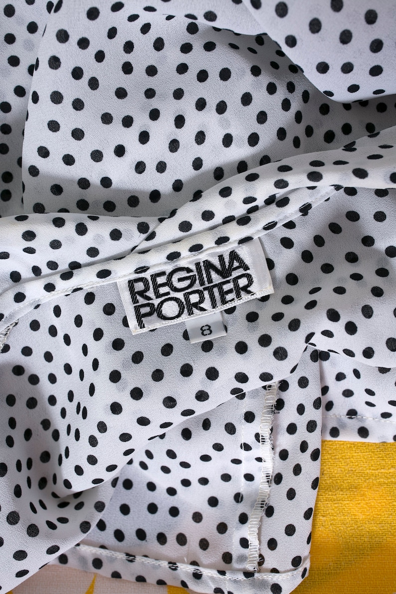 Cute Vintage 80s 90s White & Black Dots Blouse by Regina Porter image 10