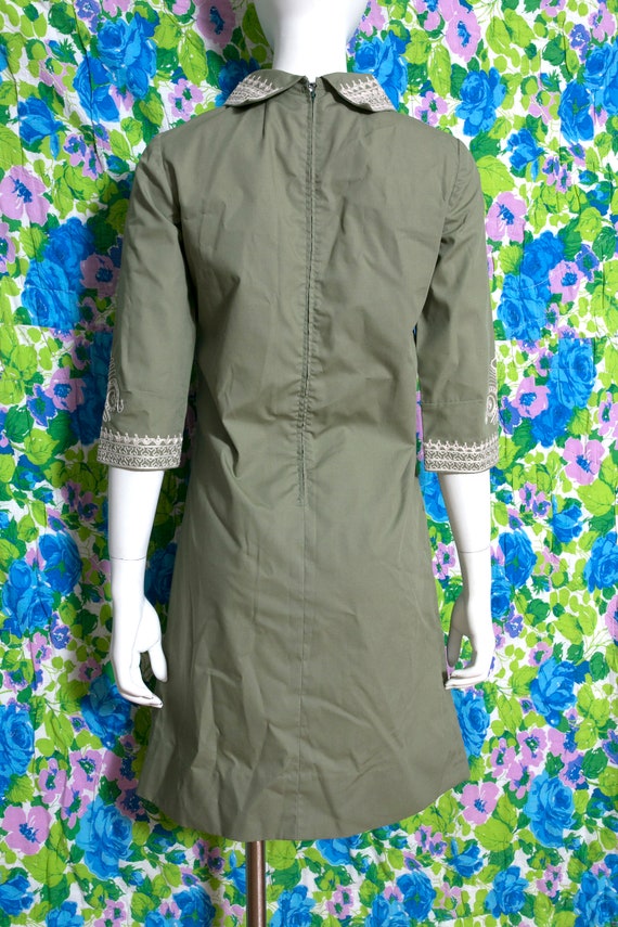 Just Beautiful Vintage 60s Olive Green Cotton Shi… - image 7