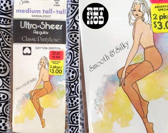 SHEER BEIGE - Deadstock Vintage 60s Ultra Sheer Nylons Pantyhose Tights Hosiery for Medium/Tall
