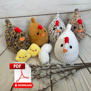 Pattern Crochet Chicken, Chick & Egg – Amigurumi Easter PDF, DIY Spring Decor, Farm Animal Crochet toy, Handmade Gift, Easter Decoration