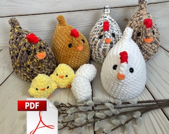 Pattern Crochet Chicken, Chick & Egg – Amigurumi Easter PDF, DIY Spring Decor, Farm Animal Crochet toy, Handmade Gift, Easter Decoration