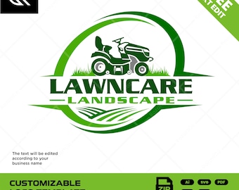 Aangepast logo-ontwerp gazononderhoud: sjablonen voor landschapsarchitectuur en maaien