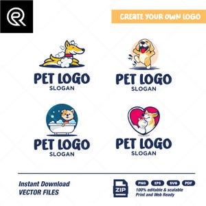 Pet logo pet grooming logo dog cat logo petsitting pet care dog logo - 4 customized DIY logo Instant Download