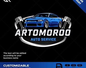 Plantilla de logotipo de servicio de automóviles / Marca editable para talleres mecánicos y de reparación de automóviles / Descarga de logotipo vectorial moderno
