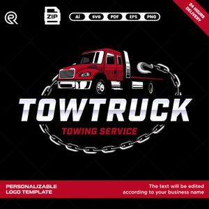 Tow Truck Flatbed Logo Template | Towing logo vector | Hook Chain Truck Logo | Trucking Company Branding SVG