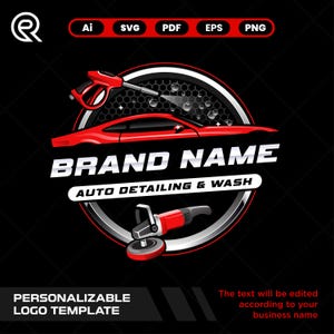 Red Auto Detailing Logo Design Template: Customizable Car Repair Logo (Vector Files Included)