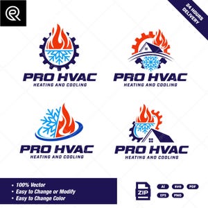 HVAC Logo Bundle: Editable Heating Cooling AC Repair Service Logos