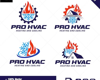 HVAC Logo Bundle: Editable Heating Cooling AC Repair Service Logos