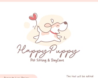 Happy Puppy Logo: Minimalist Pet Care Business Branding