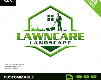 Diseño de logotipo para cuidado del césped: plantilla de logotipo de servicio de paisajismo personalizada