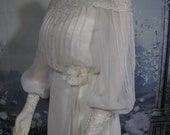 Vintage 1970s Gunne Sax Style Boho Victorian High Neck Lace Empire Waist Wedding Gown