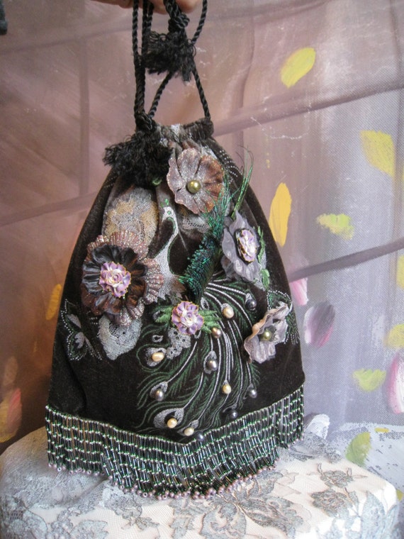 Vintage Lace Florals Pearls Beaded Peacock Handbag Purse | Etsy