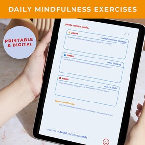 Daily Mindfulness Exercises | Printable Mindfulness Journal | 50 Pages of Daily Reflection and Self-Care | Digital Gratitude Planner